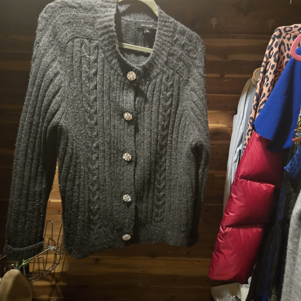 Ann Taylor Dark Gray Cable Knit Cardigan